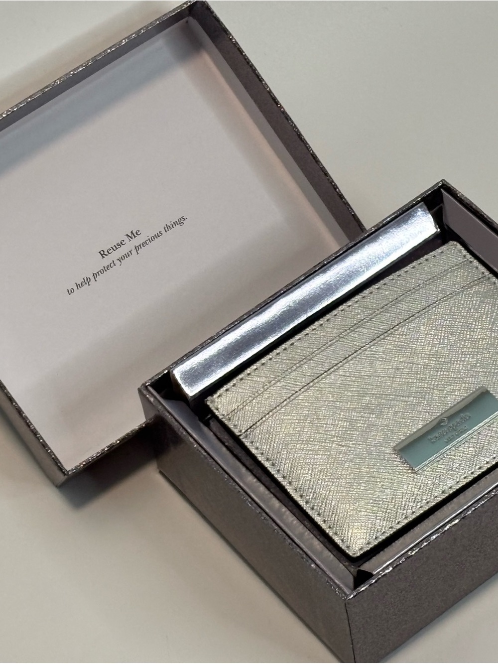 Kate Spade ($99) Kenzie Boxed Slim Cardholder in Lunar Light Metallic Saffiano